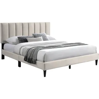 Polsterbett 140x200 und 160x200 cm Doppelbett mit Lattenrost und weichem Bezug, Bettgestell, vertikaler Steppung, 140x200 cm, Beige - Beige