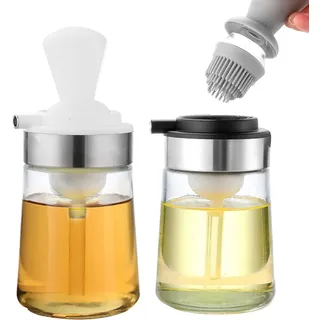 Ölpinsel Flasche, RoseFlower 3-in-1 Silikonbürste mit Glasölflasche wird zum Hochtemperatur-Picknickgrillen im Freien, zum Bürsten von Steaks, zum Kochen in der Küche, zum Backen, Salat #3