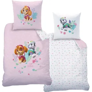 MTOnlinehandel Bettwäsche Biber/Flanell Paw Patrol - Skye & Everest 135x200 + 80x80 cm - Rosa