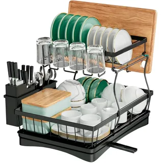 edihome, Abtropfgestell Geschirr Doppel, Geschirrabtropfgestell, Abtropfständer, Dish Drying Rack, Dish Drainer, Geschirrständer, Abtropfkorb, Geschirrtrockner, Abtropfgestell Spüle (2 Ebene)