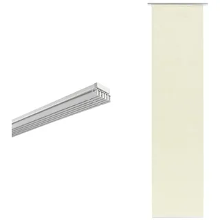 GARDINIA Emia Flächenvorhangschiene Komplett-Set 225-335 cm & Flächenvorhang, Schiebegardine, Blickdicht, Vorhang/Gardine mit Natur-Optik, Sand, 60 x 245 cm