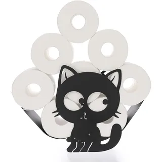 SUMNACON Schwarz Toilettenpapierhalter aus Metall WC Rollenhalter Stehend Papierhalter Toilettenrollenhalter Ohne Bohren Wandmontage Dekoration für Badezimmer Küche Katzen-Muster
