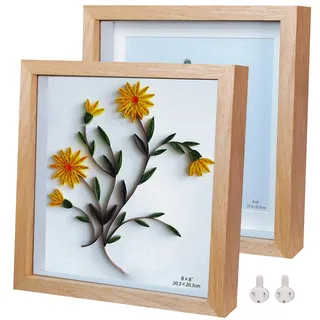 Houstimi 3D Bilderrahmen zum Befüllen Natural Bilderrahmen quadratisch holz Objektrahmen 20x20cm 2er-Pack Schattenbox Fotorahmen Hergestellt aus Massivholz und Echtglas Tiefe 1,5 cm