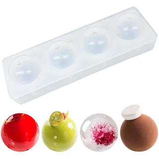 duoyif Silikonform Kugel 3D, Kugelform Ø 58 mm 4 löcher mit Deckel, BPA-Frei, Eiskugelform, Ball Silikon Backform Kugels für Schokolade, Mousse, Eiswürfel Kugeln, Kuchen, Gelee (Weiß, Ball Ø58mm)