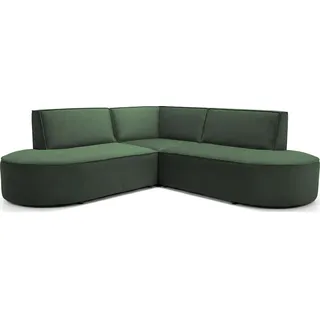 WFL GROUP Ecksofa Nora L-Form 3-Sitzer Universell, Samt, Dunkelgrün 223/73/223 cm