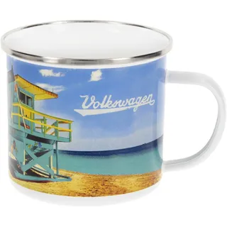 BRISA VW Collection - Volkswagen Große Emaille Kaffee-Tee-Tasse-Becher-Haferl für Camping & Outdoor T1 Bus (500 ml/Beach Life/Bunt)