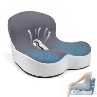 Snovire Orthopädisches Sitzkissen mit Rückenlehne, Ergonomisches Rückenstützkissen aus Memory-Schaumstoff, Steißbeinkissen, Stuhlkissen für Bürostuhl, Autositz, Rollstuhl, Büro, Auto, Grau