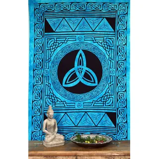 GURU SHOP Boho-Style Wandbehang, Indische Tagesdecke - Keltischer Knoten/Türkis, Baumwolle, 190x140x0 cm