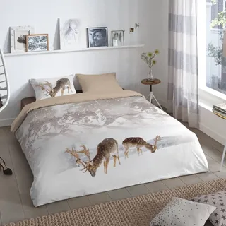 Duvet cover Good Morning 155x220 + 1* 80x80 cm - deers in winter landscape - Beige