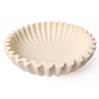 BEYLAB Handgefertigte Rüschenschale – Elegante Dekoschale im Jakobsmuschel-Design, Vintage Obstschale & Ringschale, Ästhetische Blumenschale, Einweihungsgeschenk (Beige, Plissee-Schale)
