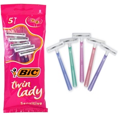 Bic Twin Lady Sensitive Rasierer, 5 Packungen mit je 5 Stück (insgesamt 25 Stück) Einweg-Rasierer – mit zwei Klingen für eine gründliche und präzise Rasur