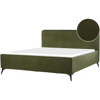BELIANI Polsterbett Dunkelgrün Bouclé mit Lattenrost 180 x 200 cm Hohes Kopfteil Schwarze Metallbeine Retro Design Schlafzimmer Ausstattung Möbel - Grün, Schwarz
