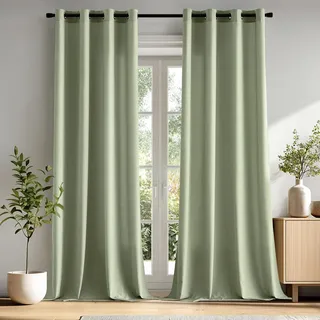 MIULEE Voile Gardinen mit ösen Vorhänge Halbtransparent Stores Vorhang Transparente ösenschal Wohnzimmer Schlaufenschal 2er Set 140x260cm Salbei Grün