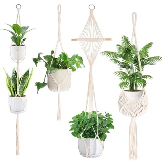 AKONE 4 Stück Makramee Blumenampel Hängend Innen, Boho Deko Makramee Wandbehang Hängeampel, Hängetopf für Pflanzen, Boho Zimmer Deko Blumentopf Hängend für Garten, Balkon, Wanddeko