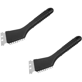 Fackelmann 9319150 Grillbürsten und Grillschaber, 2-in-1, Edelstahl, Messing und Kunststoff, Länge 22 cm, Schwarz