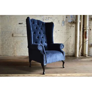 Blauer Ohrensessel Chesterfield Sofa Couch Polster 1 Sitzer Sessel Sofas Textil - Blau