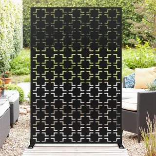 Zstar Metall Sichtschutz 183x120cm freistehend Gartenzaun Quadrat-Schwarz | Freistehender Metall Sichtschutz 183x120cm, wetterfestes Quadratmuster für Balkon, Terrasse & Pool