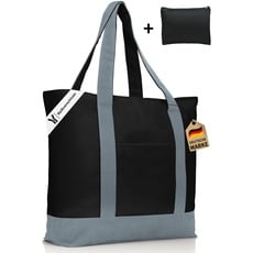 COTTARA® große Stofftasche mit Reißverschluss – hochwertige gefütterte Baumwolltasche mit extra Polyester Tasche – ideal als Einkaufstasche, Shopper und Badetasche Herren Damen - 25L schwarz