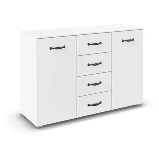 Rauch Möbel Aditio, Kommode für Schlafzimmer, Wohnzimmer, Kinderzimmer, Flur, 2-türig, 4 Schubladen, Soft-Close-Funktion, Sideboard im Landhausstil, Cottage, Farbe Weiß, Breite 120 cm