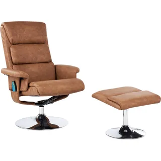 BELIANI Massagesessel mit Fußhocker Braun Kunstleder Drehbar Heizfunktion Liegefunktion Timer Fernbedienung Modern für Büro Arbeitszimmer - Braun, Silber