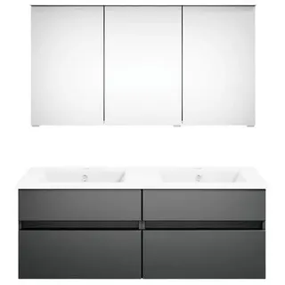 Puris Badezimmer , Grau, Dunkelgrau , Holzwerkstoff , 2 Schubladen , 120 cm , Goldenes M, Made in Germany , hängend , Badezimmer, Badmöbelsets & Badmöbelserien, Badmöbel-Sets