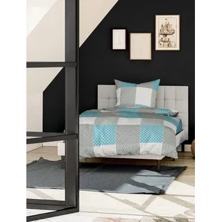 BIERBAUM Bettwäsche 6277, Renforcé, 100% Baumwolle, Designed in Germany, Türkis 14, 155x220 + 80x80 cm, Komfortgröße