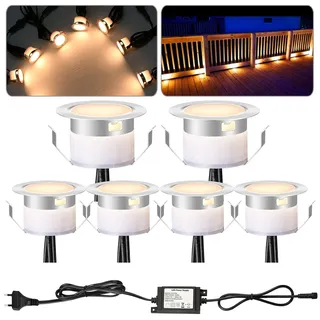 6er Set 12V LED Bodeneinbaustrahler Aussen, Ø31mm Warmweiß Bodeneinbauleuchten Mini Spots Treppenspots, IP67 Wasserdicht Treppenbeleuchtung Deck Light für Küche Garten Gehweg Holzbrücke