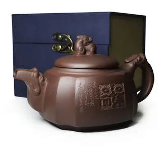 Yxhupot Teekanne, 300 ml, chinesischer Ton, Zisha, Zisha, Drachengriff, Löwendeckel, Gongfu, loser Tee