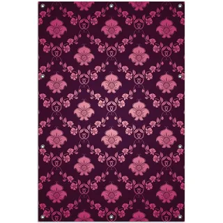 Wallario Outdoor-Poster für Garten oder Balkon, Motiv Blumenmuster Damast in pink lila, in ca. 100 x 150 cm - Weiß