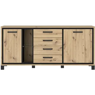 Forte Sideboard Trondheim 177,4 x 81,3 x 41,5 cm Schwarz / Artisan Eiche