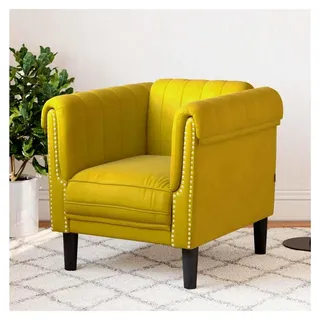 Gelber Sessel aus weichem Samt mit Massivholzbeinen, gemütlicher Loungesessel für Wohnzimmer und Arbeitszimmer, bequemer Lesesessel, moderne Polstermöbel, 80x77x74 cm - Gelb
