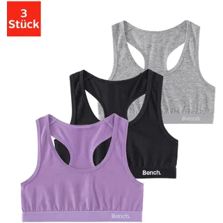 Bustier BENCH., Jungen, Gr. 146/152, N-Gr, lila (lila, schwarz, grau), Jersey, Obermaterial: 92% Baumwolle, 8% Elasthan, unifarben, Basic, körpernah, BHs Bustier, im sportlichen Look mit Ringerrücken