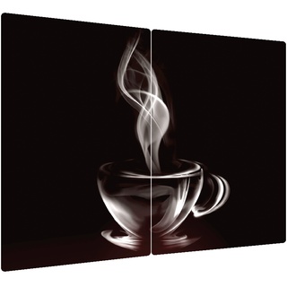 ALLboards Glas Herdabdeckplatte Schneidebrett Kaffee Kaffeetasse Käffchen Espresso 2er Set Multi-Platte Arbeitsplatte Herdschutz Deko für Küchen Gehärtetes Glas, 2 Stück - 52x30cm