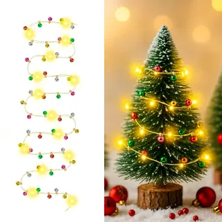 AebeChun Wichtel Lichterkette Miniatur Led, 2M Puppenhaus Zubehör, Weihnachten Wichtel Zubehör, Mini Lichterkette Wichtel Deko für Weihnachtsdeko Puppenhaus Miniatur Möbel, Kinder Geschenk