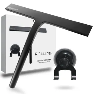 RICHMIRTH Duschabzieher für Glastüren 25,4 cm – Allzweckabzieher für Fenster Badezimmer Glasspiegel Badezimmer Fliese mit Saugnapfhaken – Schwarz