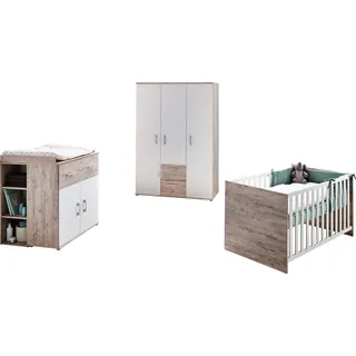 OTTO home "Rieke Bis ins Jugendalter, toll für kleine Zimmer", Spar-Set, Kinderbett, Schrank 3 türig, Wickelkommode + Unterbauregal, eiche sand nb, weiß