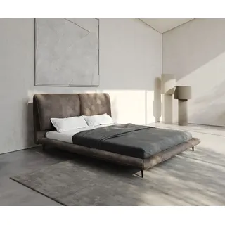 DeLife Polsterbettgestell Cusino 140x200 cm Mikrofaser Taupe Vintage