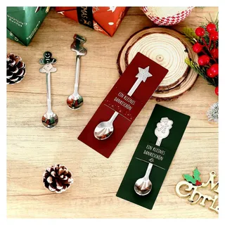 12 Sets Weihnachtslöffel Set aus Edelstahl mit Dankeskarte für Weihnachtsfeiern