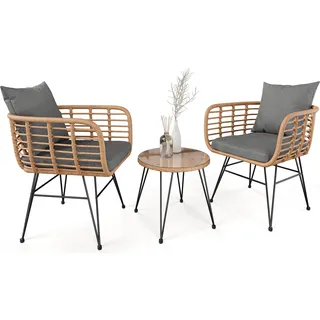 di volio Polyrattan Sitzgruppe für 2 Personen SAVIO - Balkonmöbel Set 3 teilig zwei Stühle und Tisch – kleines Lounge Balkonset für Terrasse Garten Balkon - Beige, Dunkelgrau