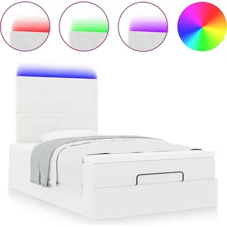 vidaXL Ottoman-Bett mit Matratze & LEDs Weiß 120x190 cm Kunstleder - Weiß