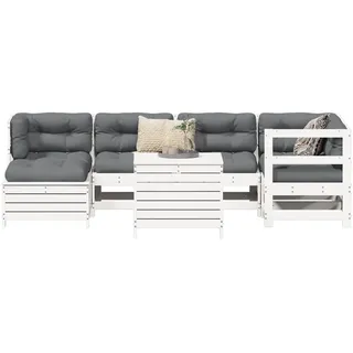 "2024"Modernen 7-tlg. Garten-Sofagarnitur Weiß Massivholz Kiefer Gartenmöbelset Design821243 - Weiß