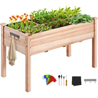 Hochbeet Holz Pflanzkübel mit Ablage - Blumenkasten bis 100kg Traglast - Garten Pflanzkasten - Terrassen Gemüsebeet - Gartenbeet Pflanzbeet - 120x58x76cm - Ideal für Gemüse Obst Kräuteranbau.