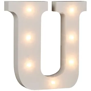 Out of the Blue 57/6094 - Holz Buchstabe "U" beleuchtet mit 7 LED Lichtern, batteriebetrieben, ca. 16 cm