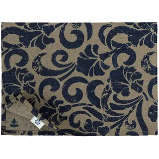 Linen & Cotton Tischsets Platzsets Stoff Tischmatte Florian - 100% Leinen, Beige Blau (30 x 45cm, 2 Stück) Vintage Platzdeckchen Abwaschbar Wasserdicht Rechteckig Blumen für Home Küche Garten Outdoor