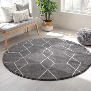 Sanat Trellis Kurzflorteppich Ø 200 cm Grau