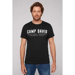 T-Shirt CAMP DAVID, Herren, Gr. M, schwarz, Single Jersey, Obermaterial: 100% Baumwolle, bedruckt, unifarben, normal hüftbedeckend, Rundhals, Shirts T-Shirt, mit Logo-Print auf der Vorderseite