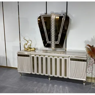Sideboard Spiegel Esszimmer Design Luxus Möbel Lowboard Beige Kommode 2tlg - Beige
