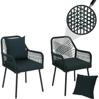 2er-Set Gartenstuhl HWC-O12, Outdoor Sitz-/Rückenpolster Aluminium Seilgeflecht Rope grün, Bezug grün - Grün