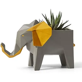 HAUCOZE Elefant Blumentopf Pflanzen Tier Deko Skulptur Modern Geschenk Arts Statue für Sukkulenten Wohnzimmer Büro Garten 17cm