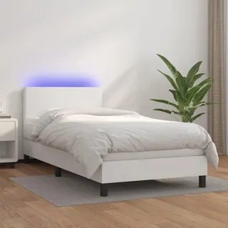 vidaXL Boxspringbett mit Matratze & LED Weiß 100x200 cm Kunstleder - Weiß